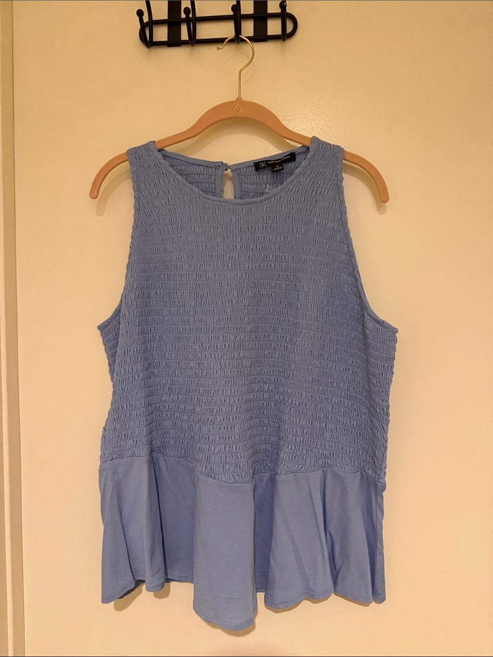 INC International Concepts Light Blue Smocked Sleeveless Top
